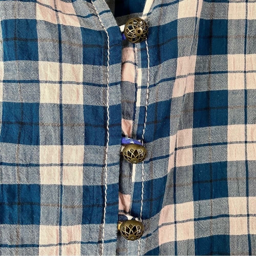 Anthropologie PILCRO Plaid Button Shirt M Floral Boho Cottage Festival Peasant - Picture 7 of 14